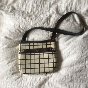 Fossil Cream Black Brown Leather Crossbody